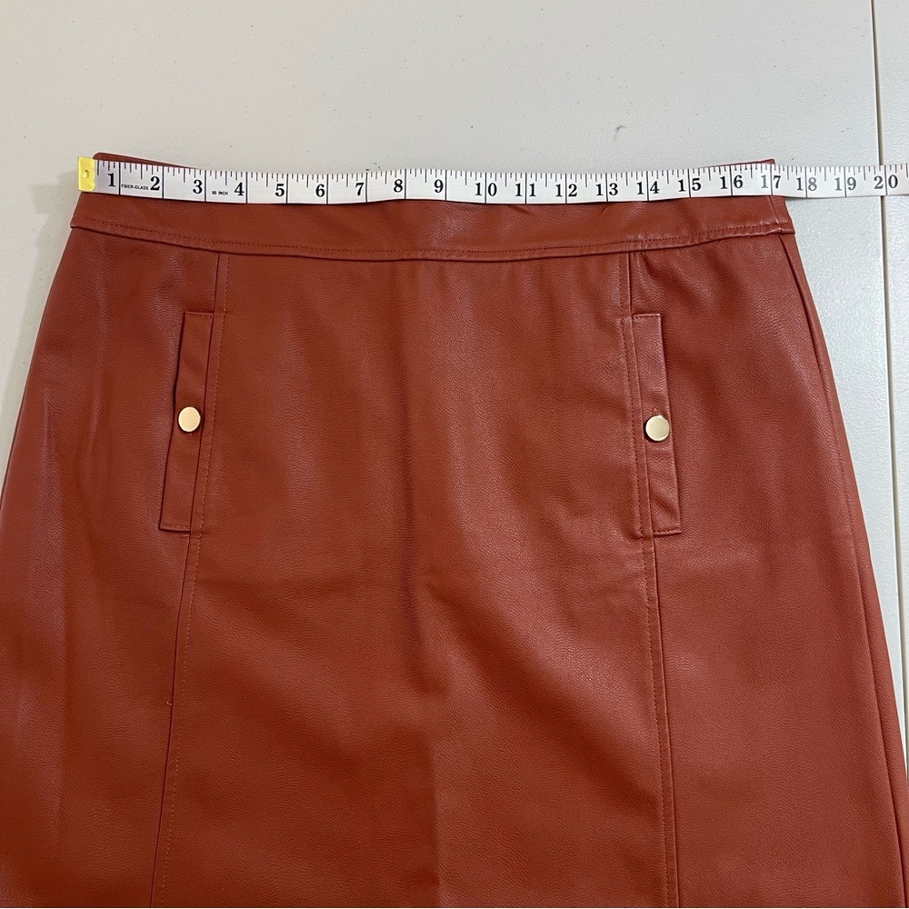 Loft Faux Leather Brown Rust Mini Skirt Women 12 Lined Pockets Office Career - Picture 7 of 9